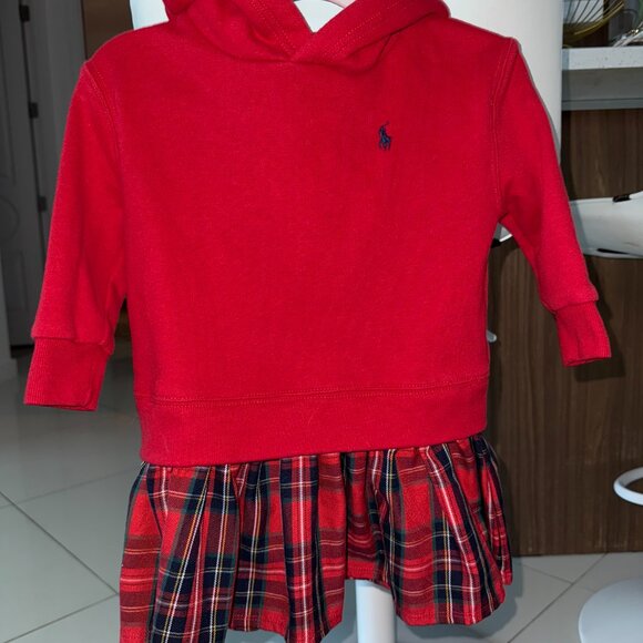 Ralph Lauren Toddler Girl Red Hoodie Dress with Plaid Skirt (2T) - Picture 1 of 6